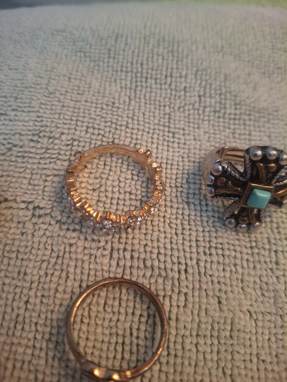 Mixed Silver Tone Women’s Ring Set with Turquoise Accent